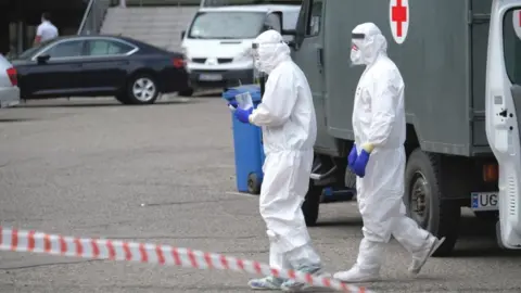EPA Sampling point to test miners on the coronavirus at the Murcki-Staszic mine in Katowice, 11 May 2020