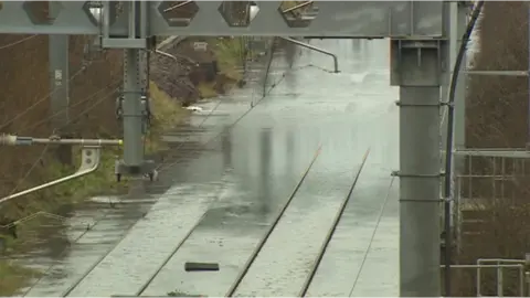 BBC Flooded railway tracks in Chipping Sodbury