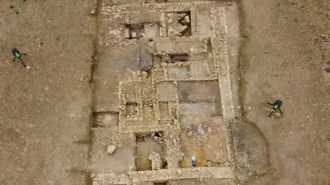 Aerial view of Roman villa found in field