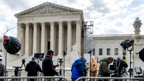 The scene outside of the United States Supreme Court on Capitol Hill in Washington, DC, US, on 25 April 2024