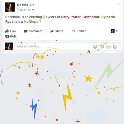 Rozina Sini/Facebook Facebook is celebrating 20 years of Harry Potter, Gryffindor Slytherin Ravenclaw Hufflepuff