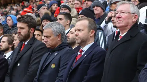 Tom Purslow Getty Michael Carrick, former manager Sir Alex Ferguson, executive vice-chairman Ed Woodward and manager Jose Mourinho