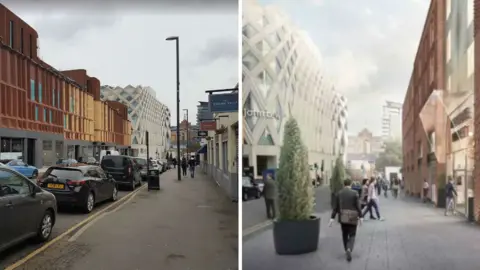 George Street now and an artist impression of the redevelopment