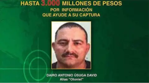 Colombian Police Wanted poster of alias Otoniel, the leader of the Gulf clan