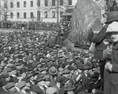 Pathe Mass rally for marchers in Trafalgar Square