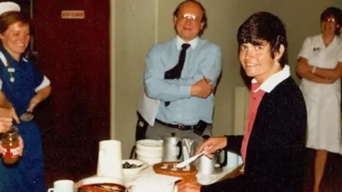 Royal Papworth Hospital Sister Hazel Farren (l) with Prof John Wallwork (centre) and Brenda Barber (r)