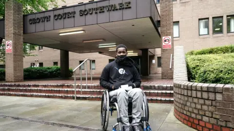 Jordan Pettitt Mr Walker-Brown outside Southwark Crown Court after the jury found PC Mahmood not guilty