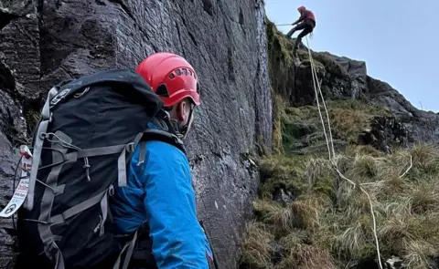 coniston mountain rescue team Rescuers at the scene with ropes