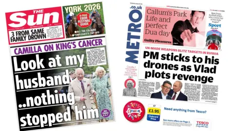A composite image of the front pages of the Sun and the Metro on 19 August 2026