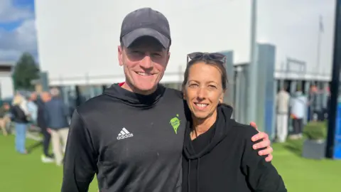 Scott Clayton, owner of Island Padel, and Jersey competitor Emma Devenport