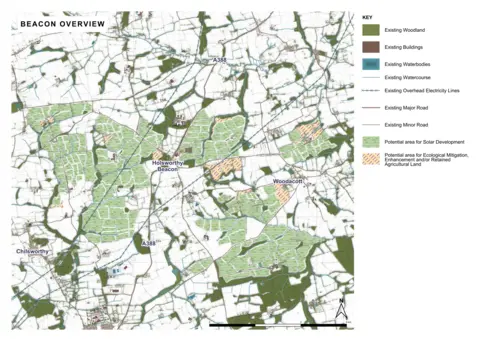 Beacon Solar A graphic of an area of countryside, with areas shaded green