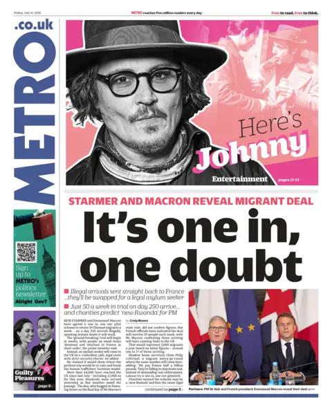 Metro headline reads: "It's one in, one doubt"