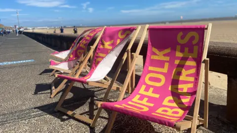 BBC Suffolk Libraries' deckchairs on Lowestoft seafront