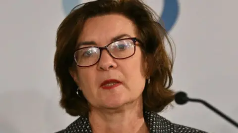 Getty Images Wales' First Minister Eluned Morgan attends a press conference during a British-Irish Council (BIC) Summit in Edinburgh, Scotland on December 6, 2024. 