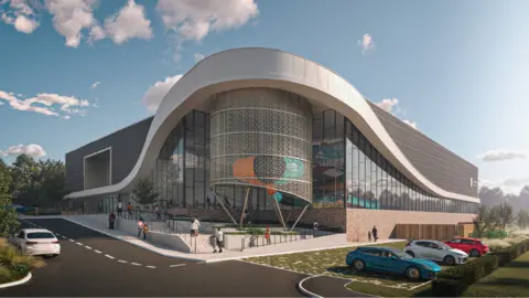 CGI of a leisure complex on a sunny day