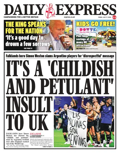 "It's a 'childish and petulant' insult to UK," reads the headline on the front page of the Daily Express. 