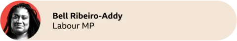 A red circle with a picture of Bell Ribeiro-Addy, Labour MP for Clapham and Brixton Hill