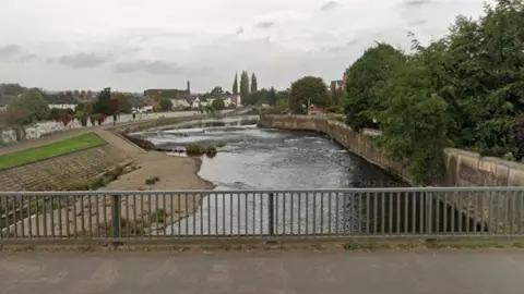 A Google street view image of the River Exe in Tiverton.
