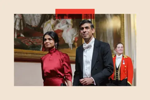 Getty Images Rishi Sunak and wife Akshata Murty attend the State Banquet at Buckingham Palace 