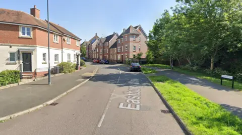 Google Maps A Google Maps view of a residential estate, there is a row of houses next to trees and cars parked outside.