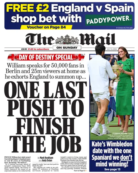 The headline on the front page of the Mail on Sunday reads: "One last push to finish the job"