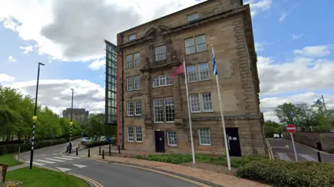 The headquarters of Clackmannanshire Council in Alloa. It is a five-storey building with glass panelling on one wall
