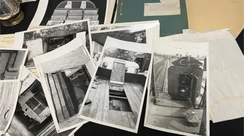 Photographs taken by Buckinghamshire Constabulary of Land Rover and Austin lorry vehicles and railway signals involved in The Great Train Robbery