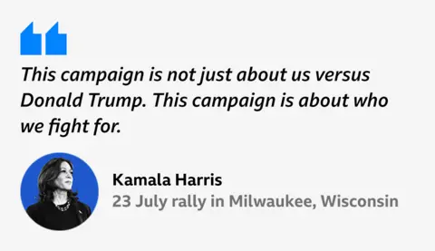  “This run  is not conscionable  astir  america  versus Donald Trump. This run  is astir  who we combat  for.”
Kamala Harris, 23 July rally successful  Milwaukee, Wisconsin
