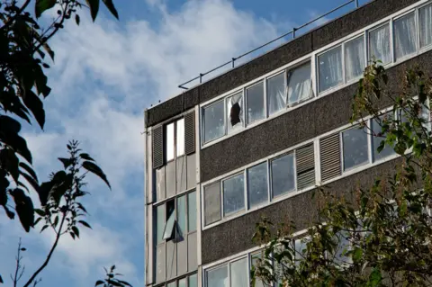 Laurence Cawley/BBC The Missenden artifact  connected  the Aylesbury estate. One of the windows is breached  connected  the apical  floor