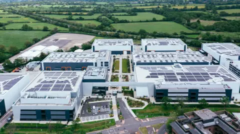 Sky Studios Elstree Skyview of Sky Studios surrounded by green fields. 