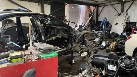 Wiltshire Police A chop shop full of car parts