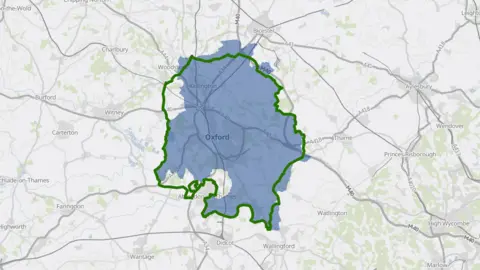 Oxford City Council A map shows the proposed "Greater Oxford" boundary, which takes in a much wider area than the current Oxford boundaries - and includes Kidlington, Wheatley, Dorchester and Culham. 