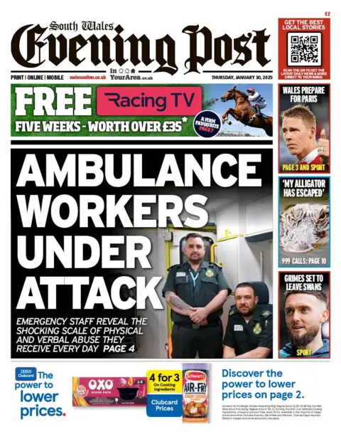 South Wales Evening Post Front page of the South Wales Evening Post