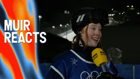 Kirsty Mui reacts to finishing fourth at the women's big jump final in the 2026 Winter Olympics
