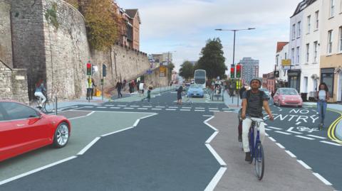 Park Row cycle lane artist impression