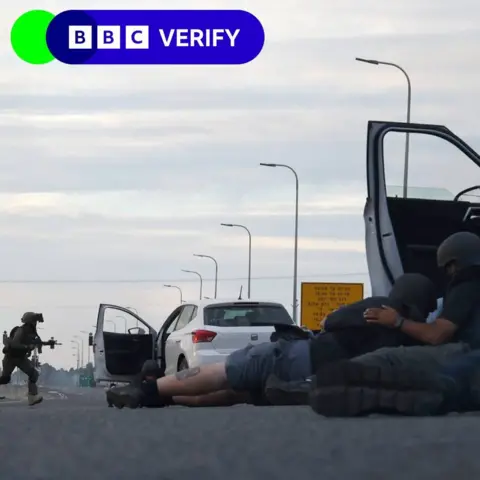 Getty Images Journalists instrumentality     screen  down  cars arsenic  Israeli soldiers instrumentality     presumption   during clashes with Palestinian fighters adjacent   the Gevim Kibbutz, adjacent  to the borderline  with Gaza connected  7 October, 2023