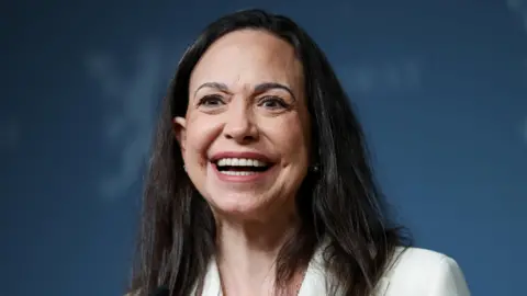 Nobel Peace Prize laureate and Venezuelan opposition leader Maria Corina Machado attends a press conference