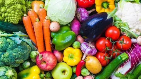 Thinkstock Vegetables are laid out together ranging from carrots, peppers, courgette and aubergine.