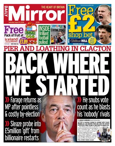 "Back where we started" reads the headline on the front page of the Daily Mirror.