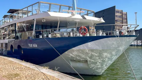 Alamy Middleburg, Netherlands - August 2022: Front of the river cruise ship Isla, which is operated by TUI. 