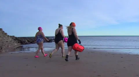 BBC Cullercoats Dip Club preparing for a swim
