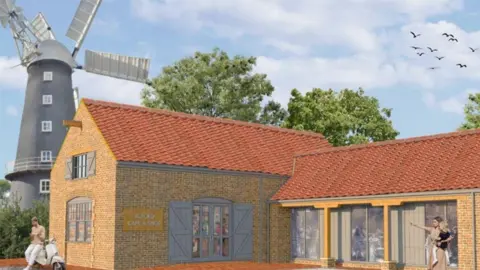 Artist impression of the restored windmill and visitors centre