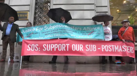 All Post Office Horizon victims entitled to free legal advice for first time 2 PA Media Campaigners outside Aldwych House, central London, where the Post Office Horizon IT inquiry is taking place - they are holding up two banners, a blue one with the text Justice for subpostmasters alliance - and a second red one with SOS: Support our Sub-postmasters written on it