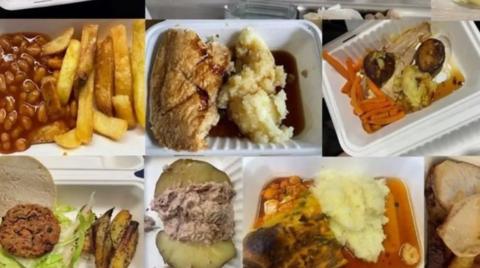A collage of pictures of school dinners