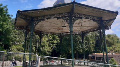 Bandstand in Roker Park, surrounded by railings