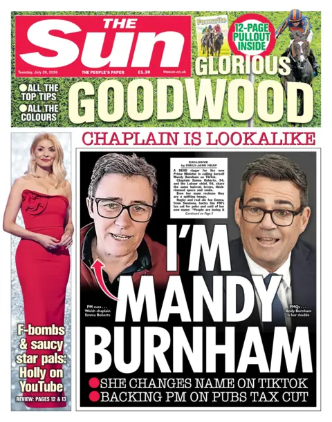 "Chaplain is lookalike: I'm Mandy Burnham," reads the headline on the front page of the Sun. 