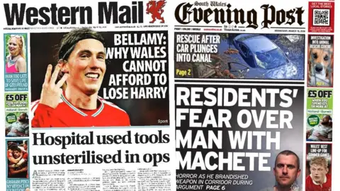Front pages of the Western Mail and South Wales Evening Post