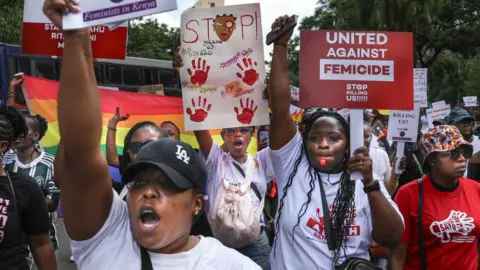 AFP Women protest against femicide in Nairobi, Kenya, in early 2024