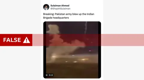 X/Sulaiman Ahmed One of the debunked videos claiming to show an attack on an Indian base