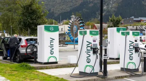 Getty Images A charging station for electric cars in the Norwegian village of Edfjord